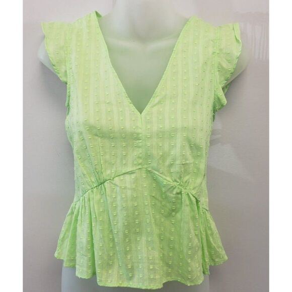 BCBGeneration Ruffled Swiss Dot Large Lime Green Chartreuse Cotton Top NEW - Picture 4 of 9